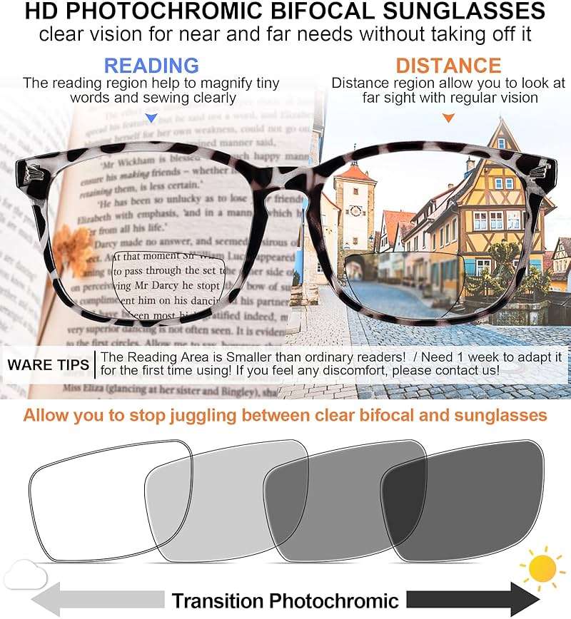 MARE AZZURO Photochromic Bifocal Reading Glasses Women Blue Light Blocking Square Readers Sunglasses 1.00 1.50 2.00 2.50 3.00 3.50 4.0 (Leopard, 2.5) - Image 3
