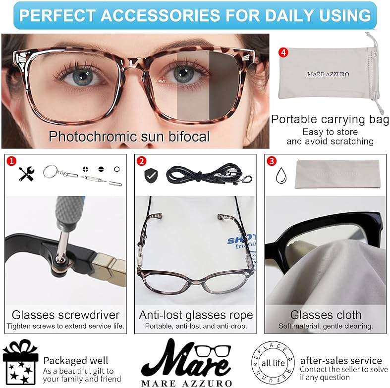 MARE AZZURO Photochromic Bifocal Reading Glasses Women Blue Light Blocking Square Readers Sunglasses 1.00 1.50 2.00 2.50 3.00 3.50 4.0 (Leopard, 2.5) - Image 6