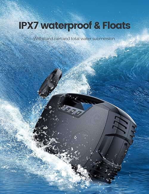 IPX7 Waterproof Outdoor Bluetooth Speaker, Wireless, 90W(Peak), 32H Playtime, Floating Design, Deep Bass & Loud Stereo Sound, Portable with Handle, Rugged for Pool, Beach, Kayaking, Hiking, Black - Image 3