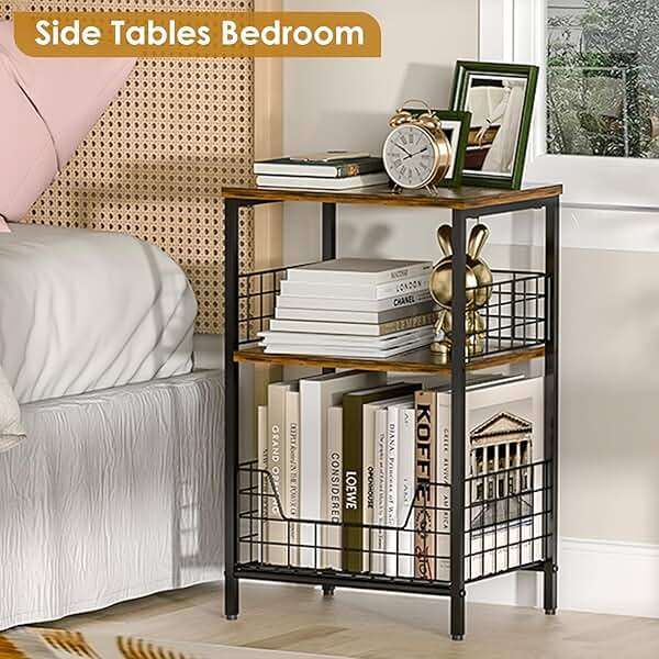 X-cosrack Side Table, Small End Table Record Player Stand with Storage, Vinyl Record Storage Night Stand for Living Room, Bedroom,Office(Patent Pending)(Rustic Brown & Black) - Image 5