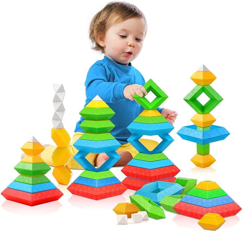 Hieoby Montessori Toys for Toddlers Boys Girls Preschool Learning Activities 30Pcs Building Blocks Stacking Educational Toys STEM Toddler Manipulatives Birthday Gifts Toddler Toys for 3 4 Year Old - Image 1