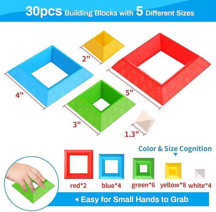 Hieoby Montessori Toys for Toddlers Boys Girls Preschool Learning Activities 30Pcs Building Blocks Stacking Educational Toys STEM Toddler Manipulatives Birthday Gifts Toddler Toys for 3 4 Year Old - Image 5