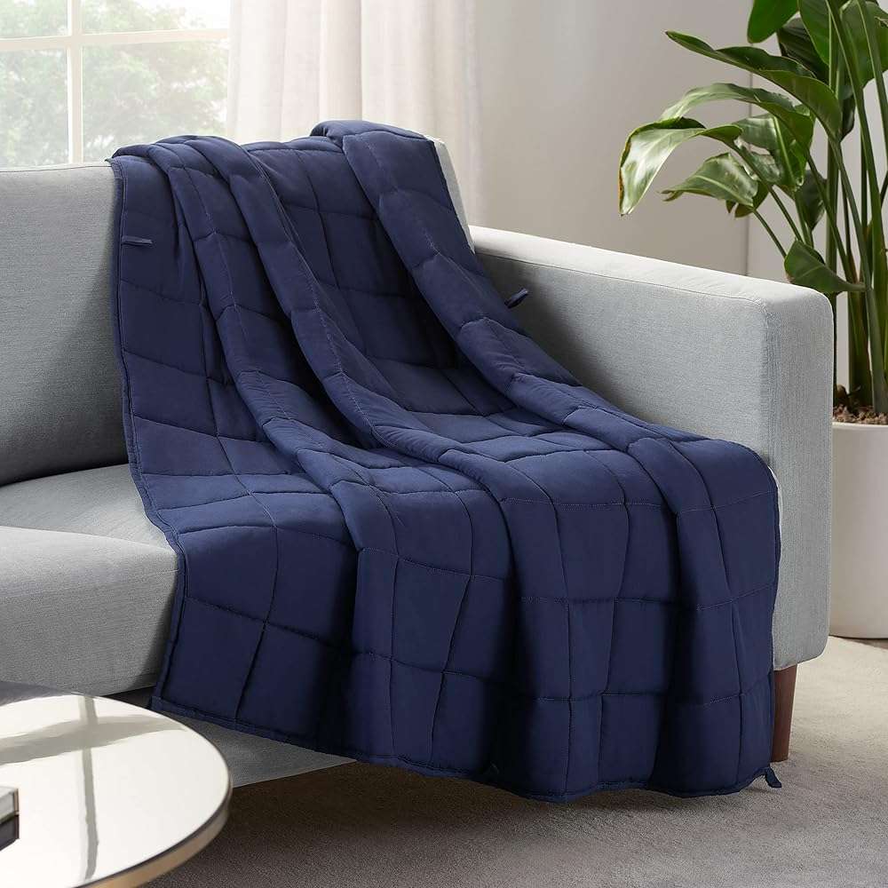 SERTA Zen Rest Wrinkle Resistant Adult Heavy Weighted Throw Blanket Filled with Glass Beads, 10 lbs (48 in x 72 in), Navy - Image 1