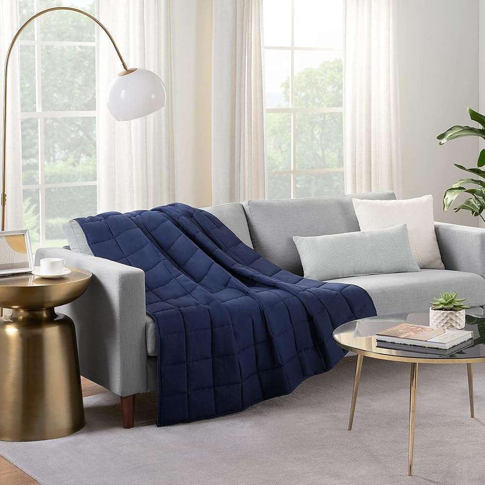 SERTA Zen Rest Wrinkle Resistant Adult Heavy Weighted Throw Blanket Filled with Glass Beads, 10 lbs (48 in x 72 in), Navy - Image 3