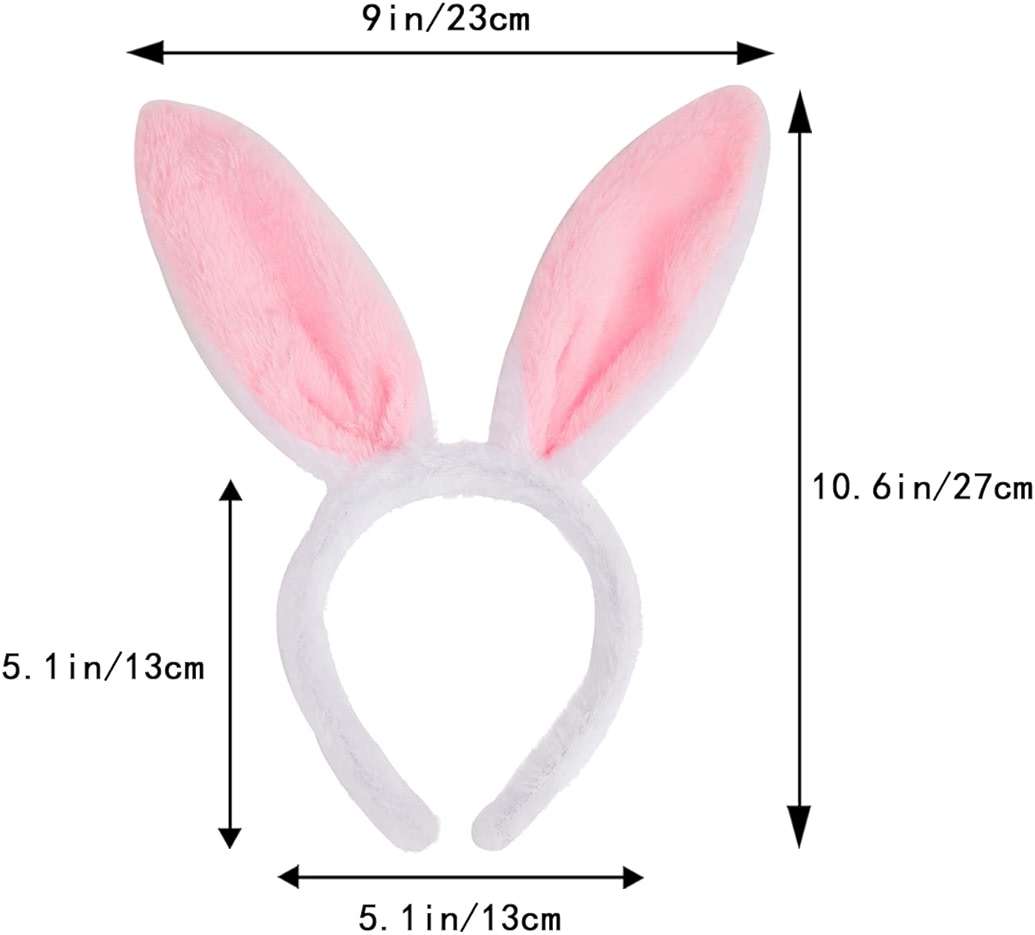 JIALWEN Easter Bunny Ears Set, 3 Piece Plush Rabbit Ears Headband Bow Tie and Tail for Halloween Cosplay Party Dress Up Accessories (White + Pink) - Image 2