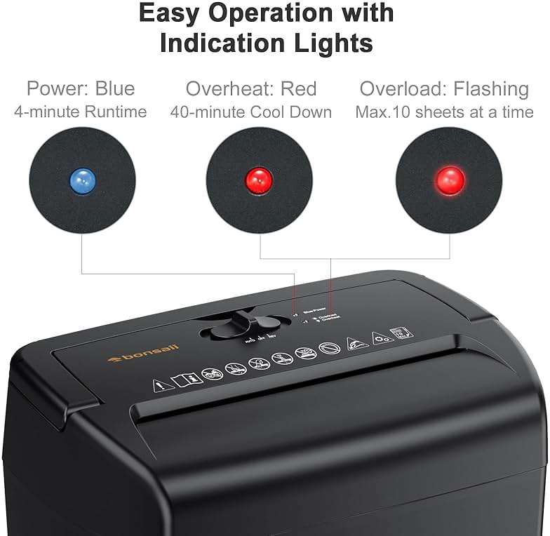 Bonsaii 10-Sheet Cross Cut Paper Shredder, 5.5 Gal Home Office Heavy Duty Shredder for Credit Card, Staple, Clip with Transparent Window(C209-D) - Image 7