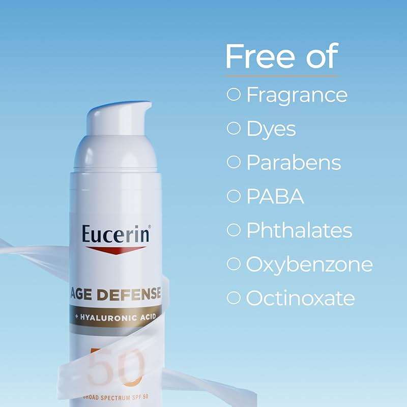Eucerin Sun Age Defense SPF 50 Face Sunscreen Lotion with Hyaluronic Acid, Hypoallergenic, Non-Comedogenic Sunscreen SPF 50 Free of Fragrance, Oxybenzone and Octinoxate, 2.5 Fl Oz Bottle - Image 7