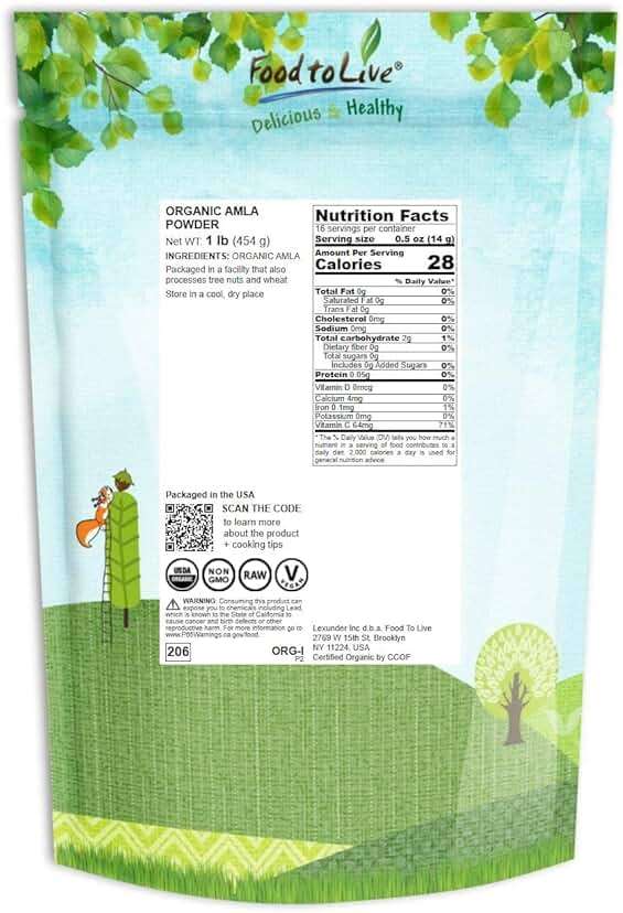 Food to Live Organic Amla Berry Powder (Amalaki), 1 Pound Non-GMO Indian Gooseberry, Raw, Pure, Finely Ground, Kosher, Vegan. Rich in Antioxidant, Vitamin C. Great for Smoothies, Shakes, Yogurt - Image 3