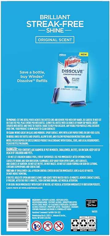 Windex Dissolve Concentrated Pods, Glass Cleaner Starter Kit contains 1 Reusable Bottle, 3 Concentrated Dissolvable Pod - Image 11