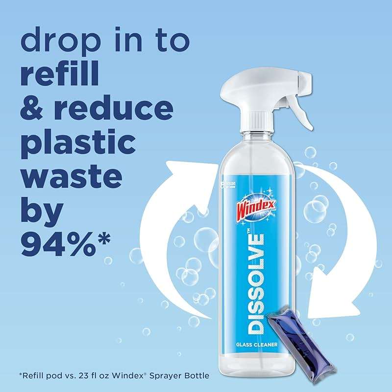 Windex Dissolve Concentrated Pods, Glass Cleaner Starter Kit contains 1 Reusable Bottle, 3 Concentrated Dissolvable Pod - Image 5