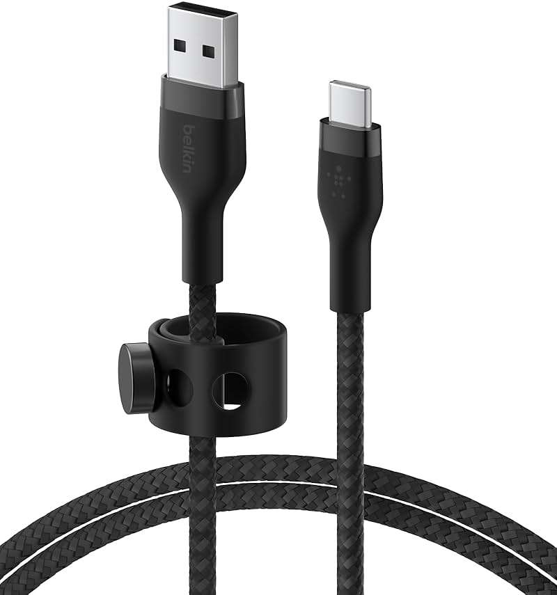 Belkin BoostCharge Pro Flex Braided USB-C to USB-A (2M/6.6ft) Fast Charging Cable USB-IF Certified for iPhone 17, iPhone 17 Pro, iPad Pro, Galaxy S25, S24, Pixel, Nintendo Switch 2 & More - Black - Image 1