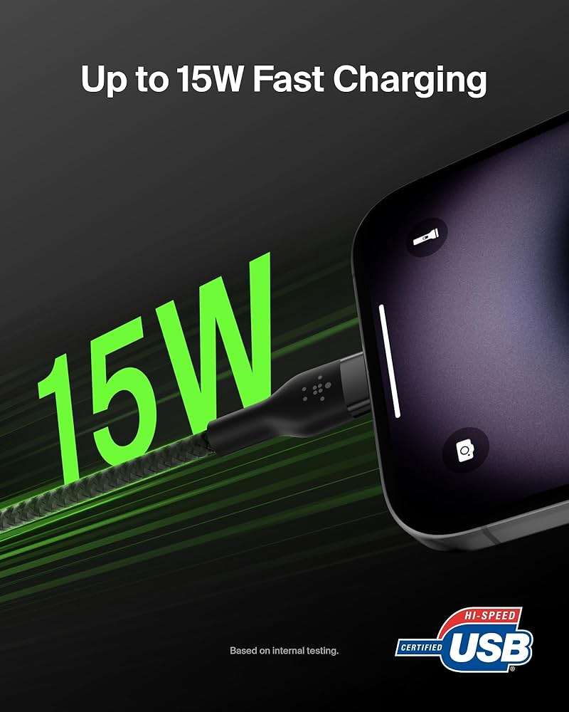 Belkin BoostCharge Pro Flex Braided USB-C to USB-A (2M/6.6ft) Fast Charging Cable USB-IF Certified for iPhone 17, iPhone 17 Pro, iPad Pro, Galaxy S25, S24, Pixel, Nintendo Switch 2 & More - Black - Image 2