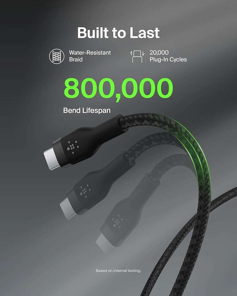 Belkin BoostCharge Pro Flex Braided USB-C to USB-A (2M/6.6ft) Fast Charging Cable USB-IF Certified for iPhone 17, iPhone 17 Pro, iPad Pro, Galaxy S25, S24, Pixel, Nintendo Switch 2 & More - Black - Image 3