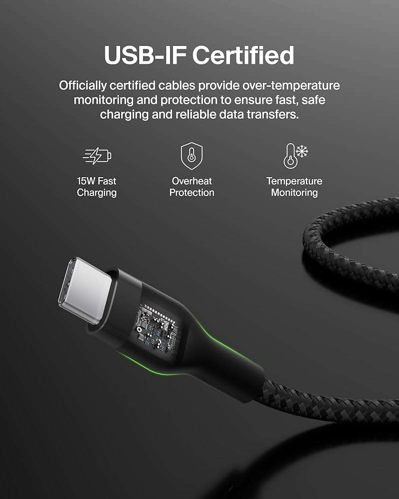 Belkin BoostCharge Pro Flex Braided USB-C to USB-A (2M/6.6ft) Fast Charging Cable USB-IF Certified for iPhone 17, iPhone 17 Pro, iPad Pro, Galaxy S25, S24, Pixel, Nintendo Switch 2 & More - Black - Image 5