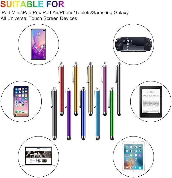 Stylus Pen [10 Pack] Universal Capacitive Touch Screen Pens for Tablets, iPad mini, iPad Pro, iPad Air, Smartphones, Samsung Galaxy - Multiple Colors - Image 3