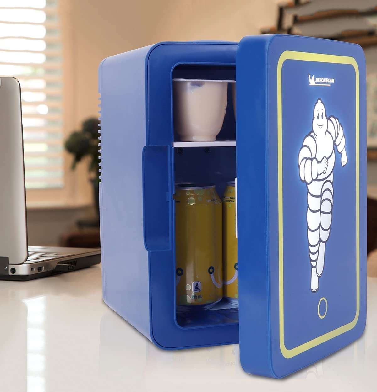 Koolatron MICHELIN Portable Mini Fridge for Bedroom Skincare Cosmatic Office Portable Small Refrigerator 6 Can Mini Refrigerator Compact Fridge Dorm Fridge Small Fridge Travel Cooler 12V AC Blue - Image 2