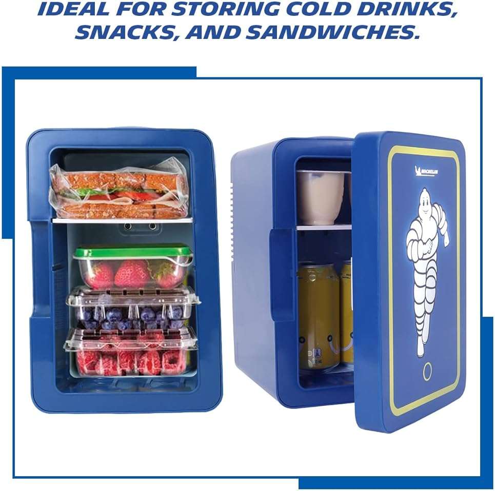 Koolatron MICHELIN Portable Mini Fridge for Bedroom Skincare Cosmatic Office Portable Small Refrigerator 6 Can Mini Refrigerator Compact Fridge Dorm Fridge Small Fridge Travel Cooler 12V AC Blue - Image 5