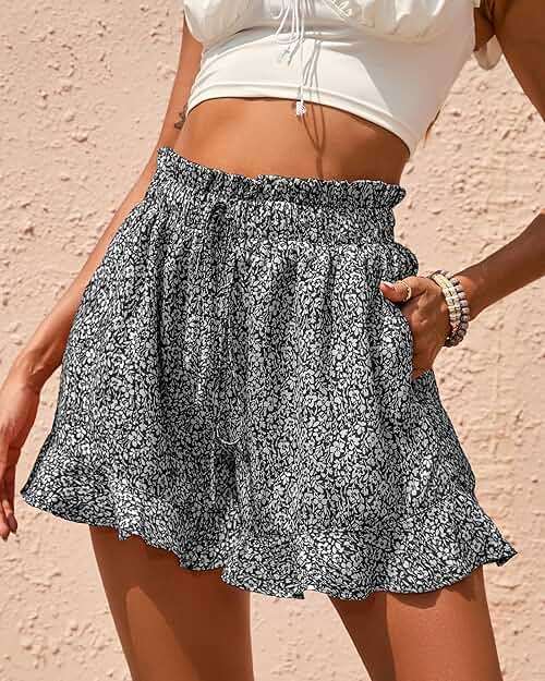 BTFBM Shorts for Women Spring Summer 2026 Beach Vacation Clothes Boho Floral Belted Casual Ruffle Short Pants Pocket Outfits - Image 3