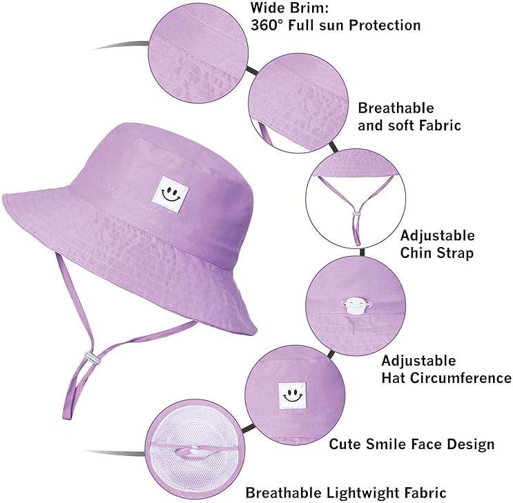 MaxNova Baby Sun Hat Smile Face UPF 50+ Toddler Bucket Hat for Boys Girls 0-7 Years - Image 4