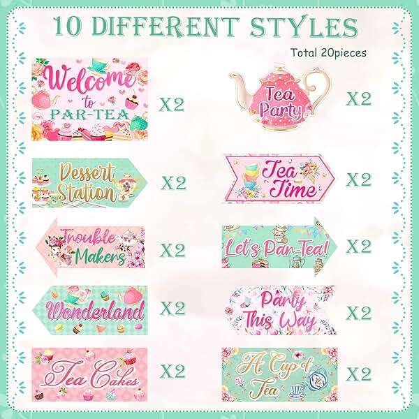 20 Pieces Floral Tea Party Sign Decorations Directional Cardboard Yard Signs for Outdoor Lawn Arrow for Tea Party Bridal Shower - Image 5