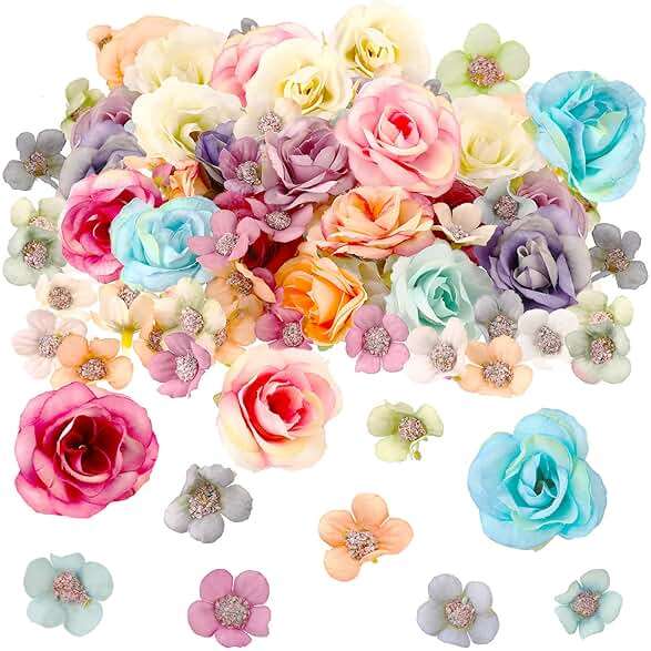 Janinka 174 Pcs Fake Mini Flowers for Crafts Small Silk Artificial Fabric Flowers Bulk for DIY Wedding Birthday Party Wreath Decor, 2 cm 4 cm(Multicolor) - Image 1