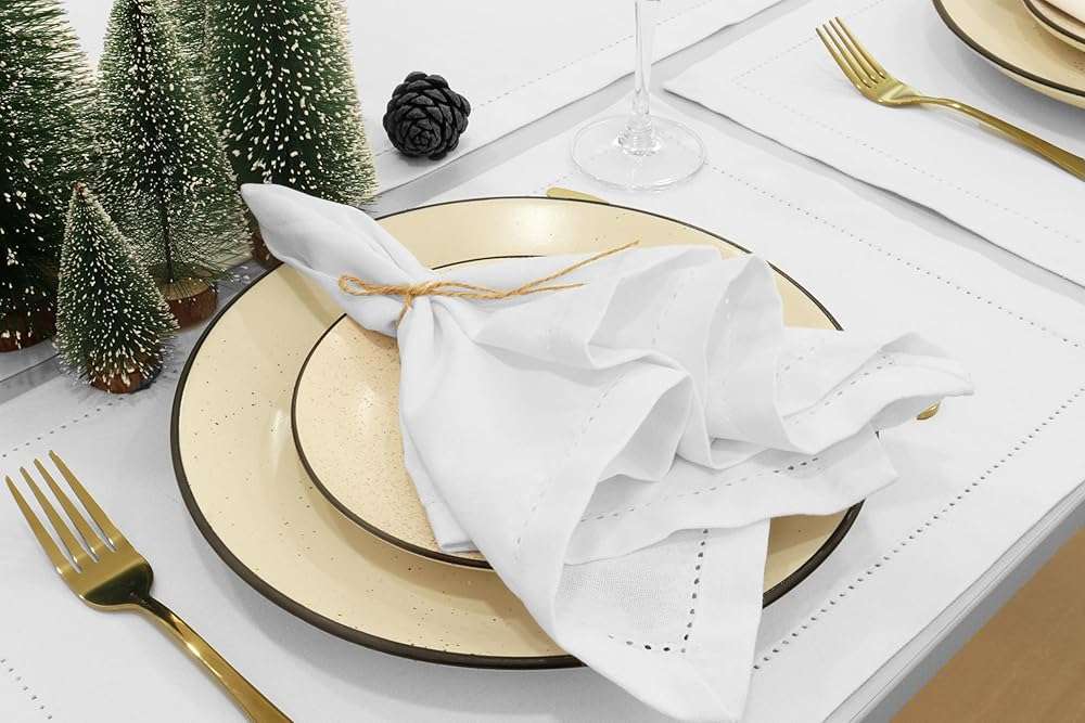 PurpleEssences Set of 12 Hemstitch Cloth Dinner Napkins 100% Cotton - Soft Durable Washable - Ideal for Wedding Spring Easter Summer - Perfect Everyday Use Table Linen 18x18 - White - Image 2