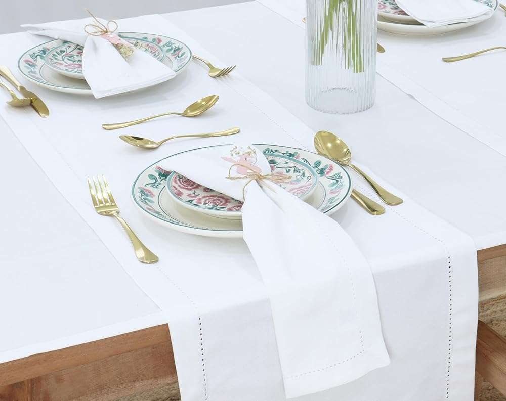 PurpleEssences Set of 12 Hemstitch Cloth Dinner Napkins 100% Cotton - Soft Durable Washable - Ideal for Wedding Spring Easter Summer - Perfect Everyday Use Table Linen 18x18 - White - Image 3