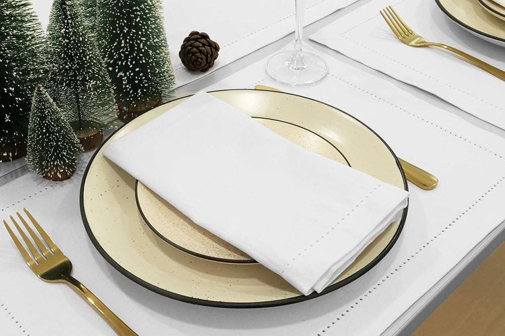 PurpleEssences Set of 12 Hemstitch Cloth Dinner Napkins 100% Cotton - Soft Durable Washable - Ideal for Wedding Spring Easter Summer - Perfect Everyday Use Table Linen 18x18 - White - Image 4