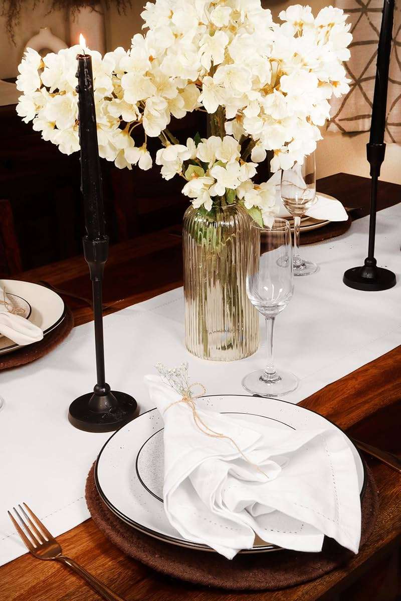 PurpleEssences Set of 12 Hemstitch Cloth Dinner Napkins 100% Cotton - Soft Durable Washable - Ideal for Wedding Spring Easter Summer - Perfect Everyday Use Table Linen 18x18 - White - Image 6