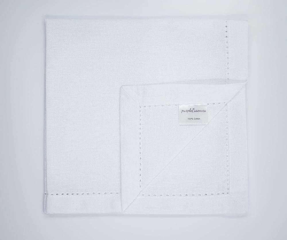 PurpleEssences Set of 12 Hemstitch Cloth Dinner Napkins 100% Cotton - Soft Durable Washable - Ideal for Wedding Spring Easter Summer - Perfect Everyday Use Table Linen 18x18 - White - Image 8