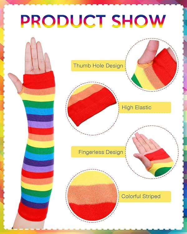 8 Pairs Women's Rainbow Thigh High Socks Fingerless Arm Warmer Set Long Striped High Socks Leg Warmers for Pride Fest - Image 4