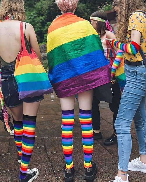 8 Pairs Women's Rainbow Thigh High Socks Fingerless Arm Warmer Set Long Striped High Socks Leg Warmers for Pride Fest - Image 5