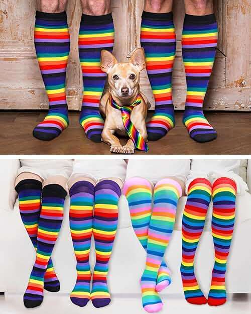 8 Pairs Women's Rainbow Thigh High Socks Fingerless Arm Warmer Set Long Striped High Socks Leg Warmers for Pride Fest - Image 6
