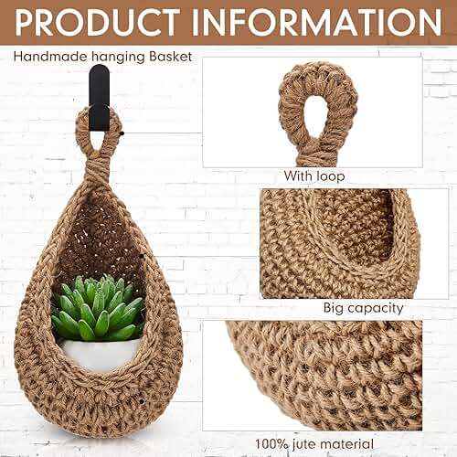 Honeydak Boho Decor Hanging Wall Baskets for Kitchen 3 Pack Teardrop Baskets with Hooks Storage Fruit Onion Vegetable Potato for Home 3 Sizes(Linen,Teardrop,Jute) - Image 4