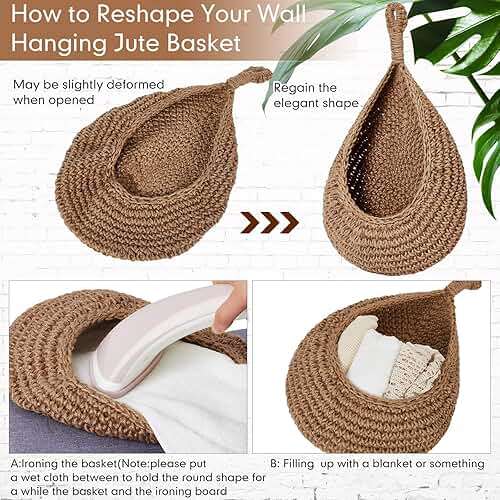 Honeydak Boho Decor Hanging Wall Baskets for Kitchen 3 Pack Teardrop Baskets with Hooks Storage Fruit Onion Vegetable Potato for Home 3 Sizes(Linen,Teardrop,Jute) - Image 5