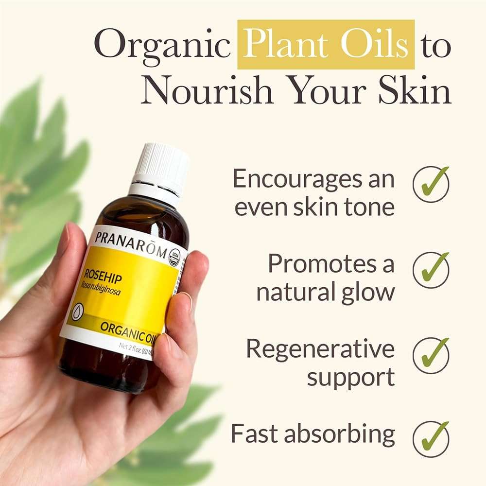 Pranarom - USDA Certified Organic Cold-Pressed Rosehip Virgin Plant Oil - 2 fl oz Glass Bottle - Massaging, Face, Hair & Skin, Unisex - Image 2