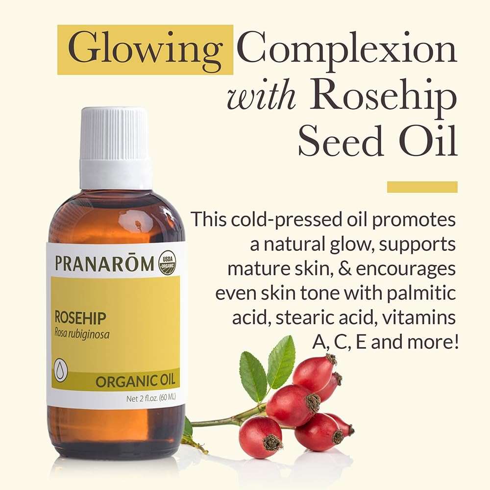 Pranarom - USDA Certified Organic Cold-Pressed Rosehip Virgin Plant Oil - 2 fl oz Glass Bottle - Massaging, Face, Hair & Skin, Unisex - Image 3