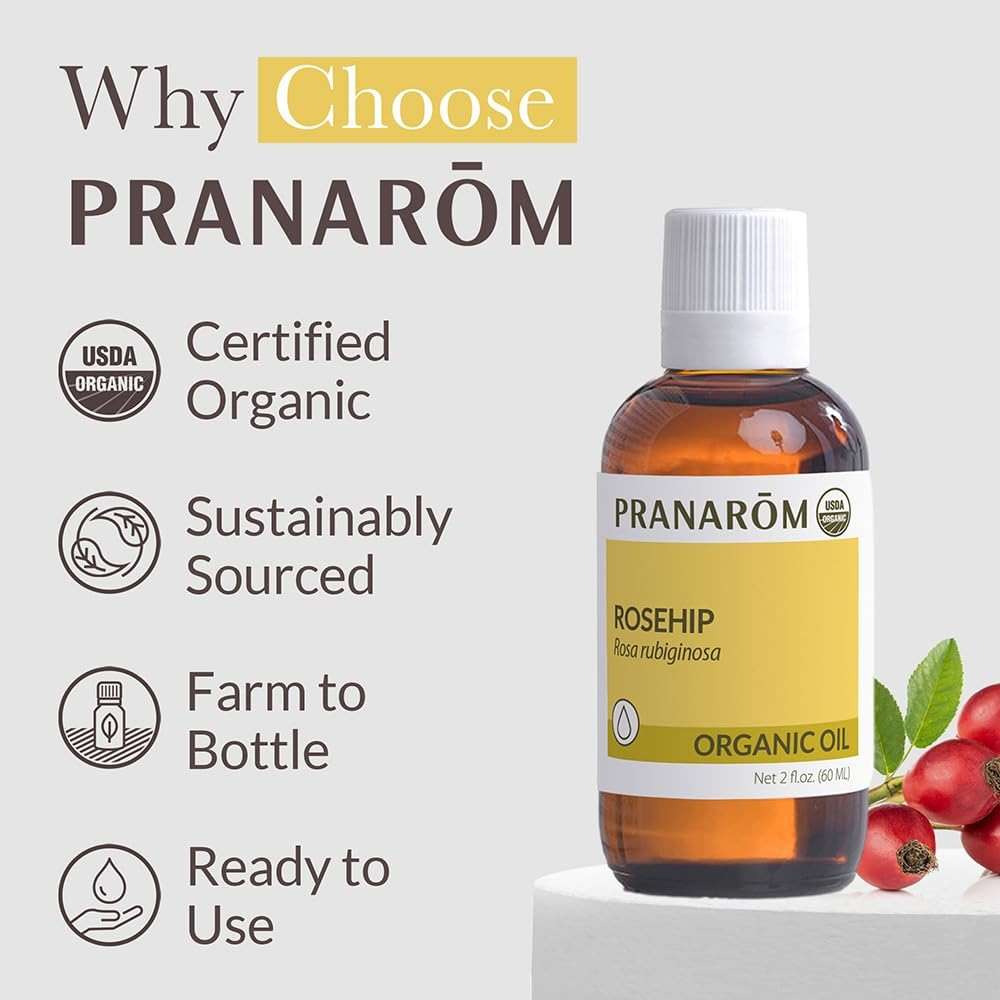 Pranarom - USDA Certified Organic Cold-Pressed Rosehip Virgin Plant Oil - 2 fl oz Glass Bottle - Massaging, Face, Hair & Skin, Unisex - Image 6