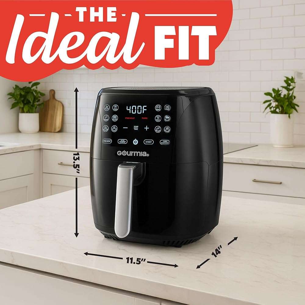 Gourmia Air Fryer - 6 Qt Large Capacity, FryForce 360º, Digital Display with 12 Presets, Roast, Bake, Broil, Dehydrate, Dishwasher Safe Accessories, Black - Image 2