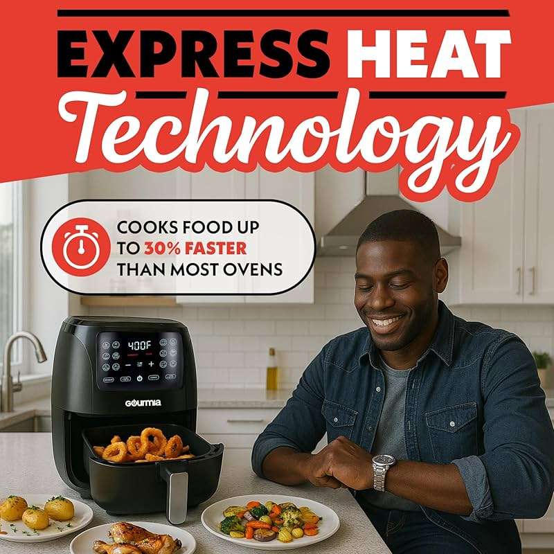 Gourmia Air Fryer - 6 Qt Large Capacity, FryForce 360º, Digital Display with 12 Presets, Roast, Bake, Broil, Dehydrate, Dishwasher Safe Accessories, Black - Image 6