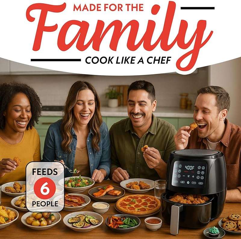 Gourmia Air Fryer - 6 Qt Large Capacity, FryForce 360º, Digital Display with 12 Presets, Roast, Bake, Broil, Dehydrate, Dishwasher Safe Accessories, Black - Image 9