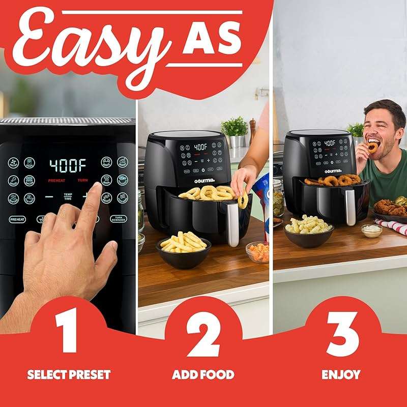 Gourmia Air Fryer - 6 Qt Large Capacity, FryForce 360º, Digital Display with 12 Presets, Roast, Bake, Broil, Dehydrate, Dishwasher Safe Accessories, Black - Image 10