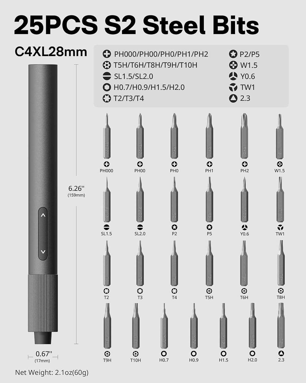 HOTO 25-in-1 Mini Electric Screwdriver, 3.7V Precision Screwdriver Set, USB-C Rechargeable, Compact Magnetic Tool for Phone, Laptop, Camera, DIY Projects, Electronics Repair - Image 2