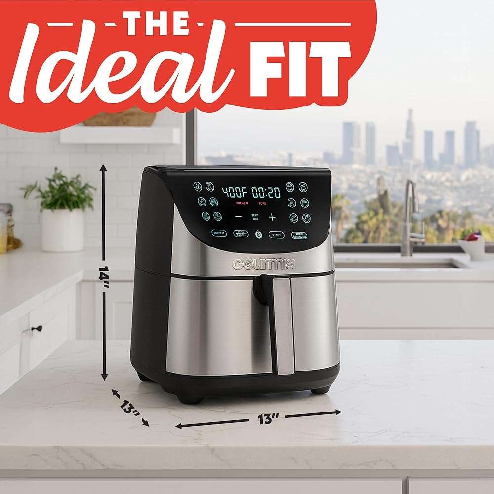 Gourmia Air Fryer - 8 Qt Extra Large Capacity, FryForce360º, Digital Display with 12 Presets, Roast, Bake, Broil, Dehydrate, Dishwasher Safe Accessories, Stainless Steel - Image 2