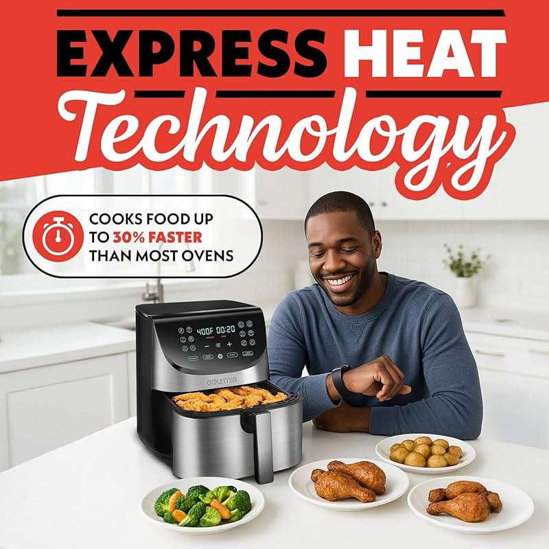 Gourmia Air Fryer - 8 Qt Extra Large Capacity, FryForce360º, Digital Display with 12 Presets, Roast, Bake, Broil, Dehydrate, Dishwasher Safe Accessories, Stainless Steel - Image 6