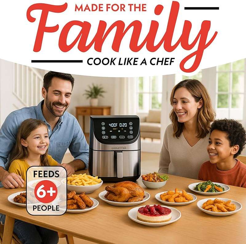 Gourmia Air Fryer - 8 Qt Extra Large Capacity, FryForce360º, Digital Display with 12 Presets, Roast, Bake, Broil, Dehydrate, Dishwasher Safe Accessories, Stainless Steel - Image 9