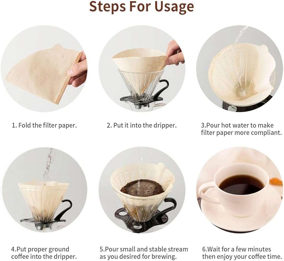Clinuse Cone Coffee Filters #2, 200 Count Unbleached Size 02 Coffee Filter, Disposable Natural Paper Filters 2-4 Cup, 02 Cone Filters for Pour Over and Drip Coffee Maker - Image 4