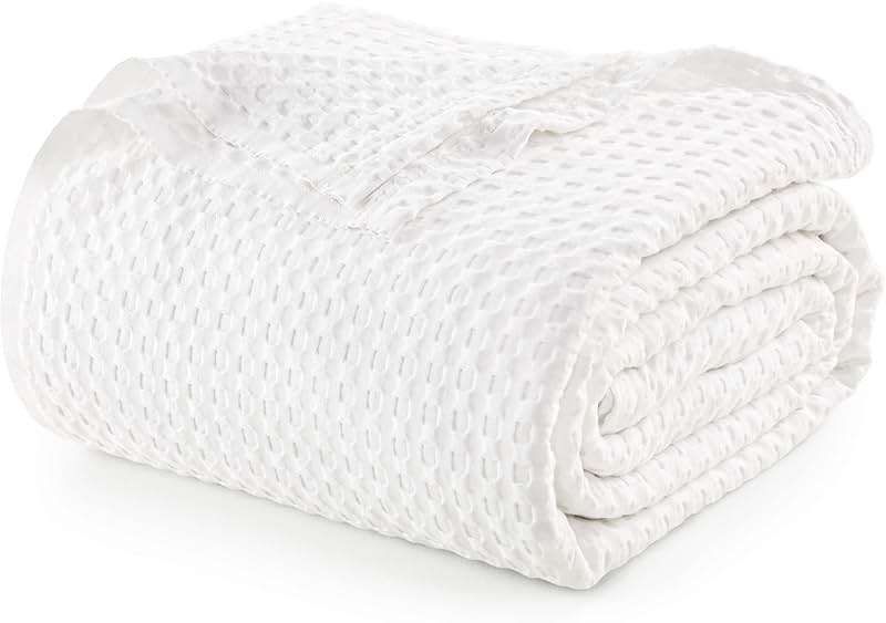 Utopia Bedding 100% Cotton Waffle Weave Blanket Queen Size for Bed - Lightweight, Breathable Summer Blankets Soft and Cozy, Gifts for Women Home Room Decor (White, 90x90 Inch) - Image 1