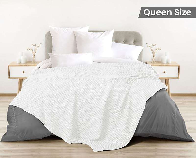 Utopia Bedding 100% Cotton Waffle Weave Blanket Queen Size for Bed - Lightweight, Breathable Summer Blankets Soft and Cozy, Gifts for Women Home Room Decor (White, 90x90 Inch) - Image 4