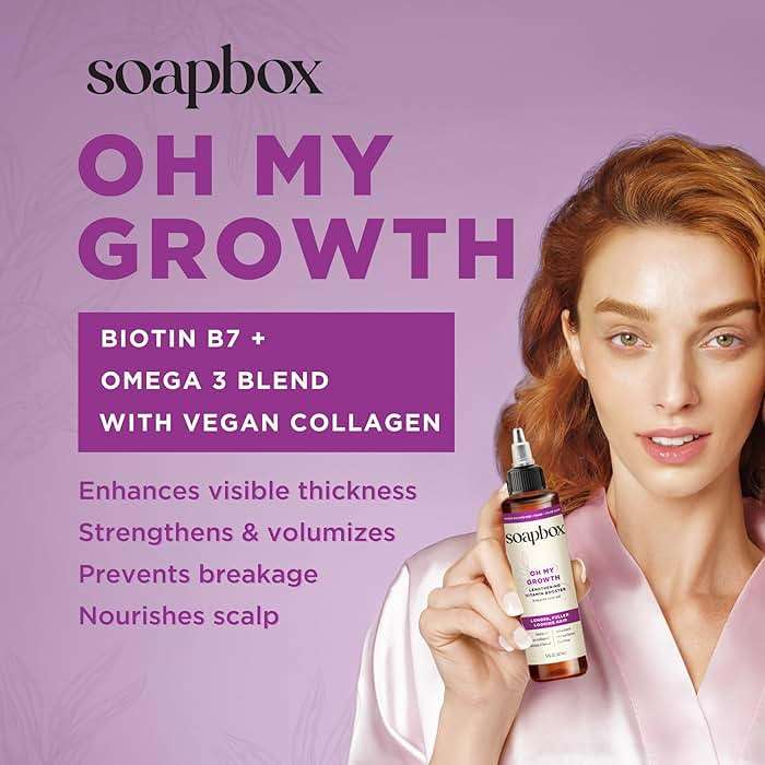 Soapbox Oh My Growth, Lengthening Vitamin Booster Hair Treatment - Leaves Hair Thicker, Fuller, Stronger & Healthier - Lightweight 5-Minute Treatment with Biotin, Vegan Collagen & Vitamin C - 5oz - Image 4